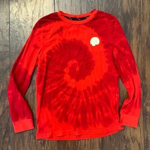 Boys Red Tie Dye Swirl Long Sleeve Skull Graphic T-shirt size M